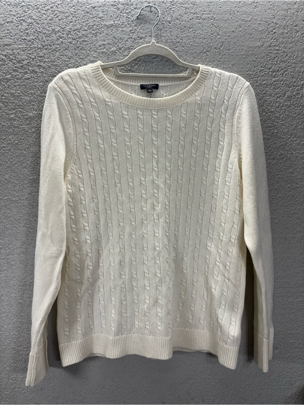 Talbots Ivory Cable Knit Crewneck Sweater